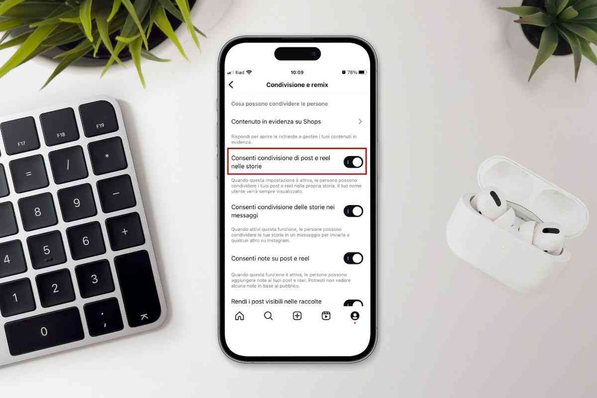 Impostazioni condivisione storie Instagram