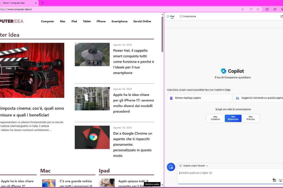 Il browser Edge può essere personalizzato