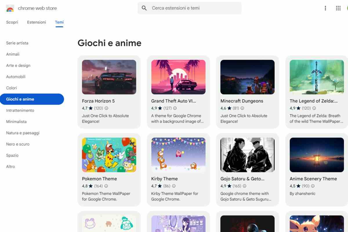 Temi anime e giochi di Google Chrome